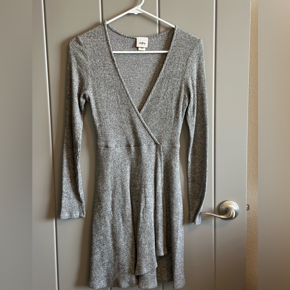 Gray Knit Wrap Dress